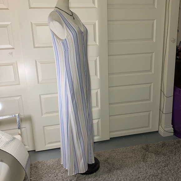 Sadie & Sage High Tide Costal Button Down Maxi Dress White Blue Tan Stripes Sz S - Picture 6 of 13